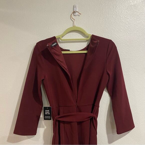 Express Burgundy Belted Midi Dress Sz XS NWT - Picture 10 of 13